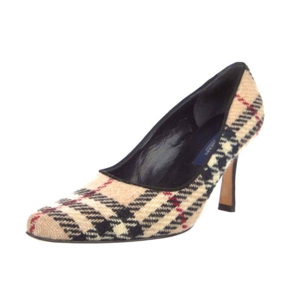 Burberry London Tweed Plaid Print Pumps - Picture 2 of 6